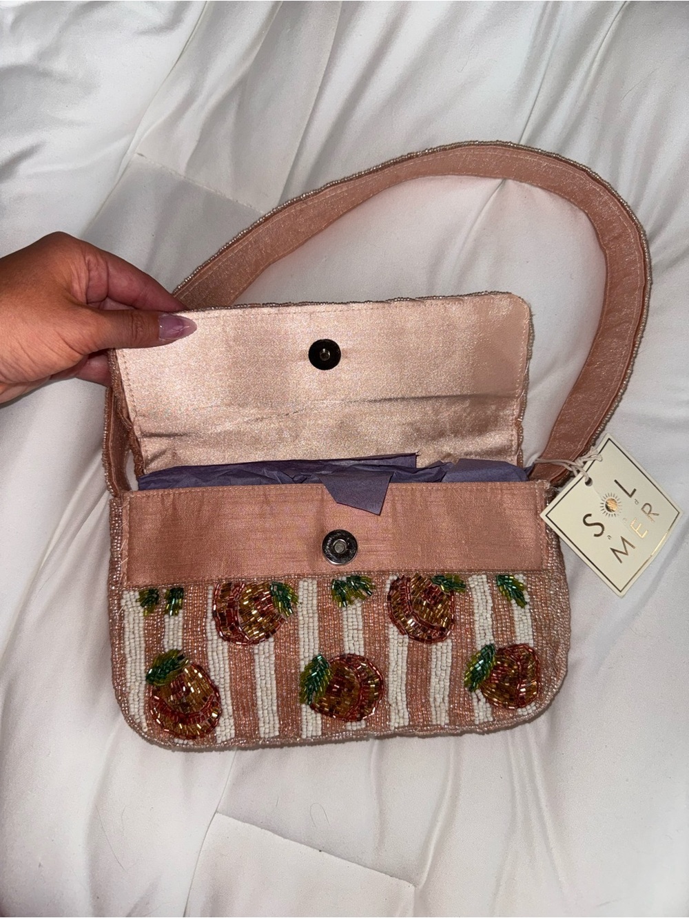 Peaches Beaded Shoulder Bag Handmade in India New with Tags - Picture 12 of 15